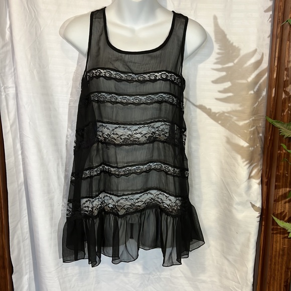 Lace Inset Ruffled Bottom Sheer Top - Picture 2 of 6